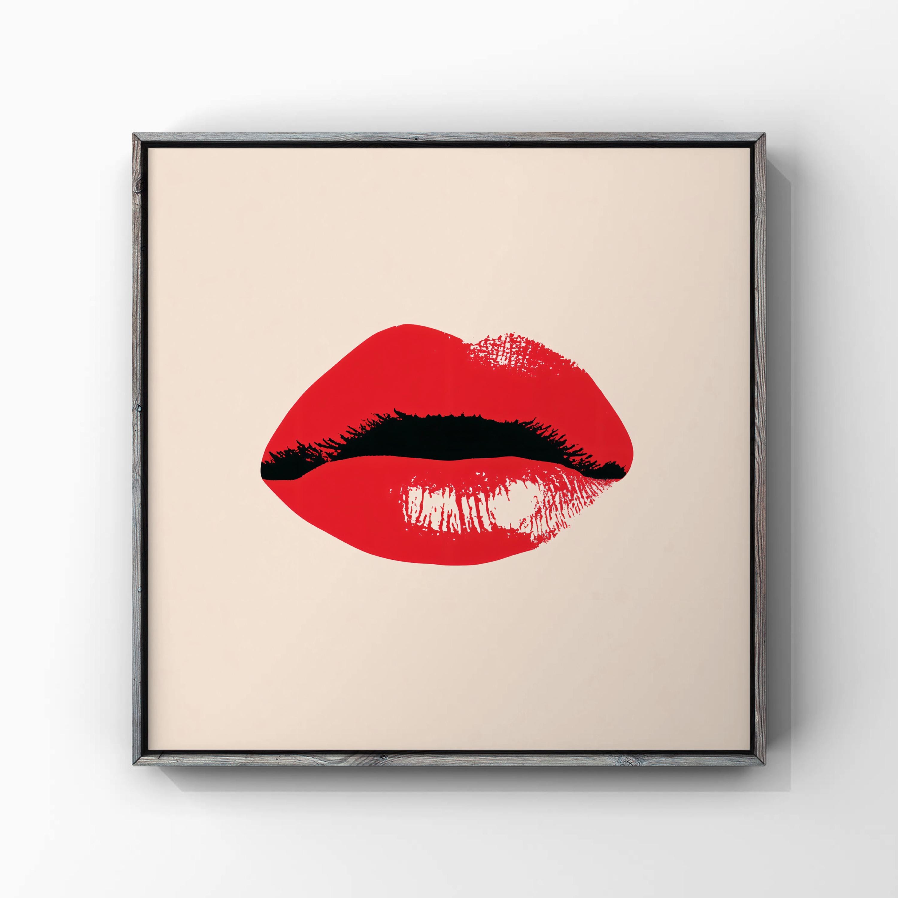 Bold Red Lips Art Print, Kissing Mouth Minimalist Design (digital ...