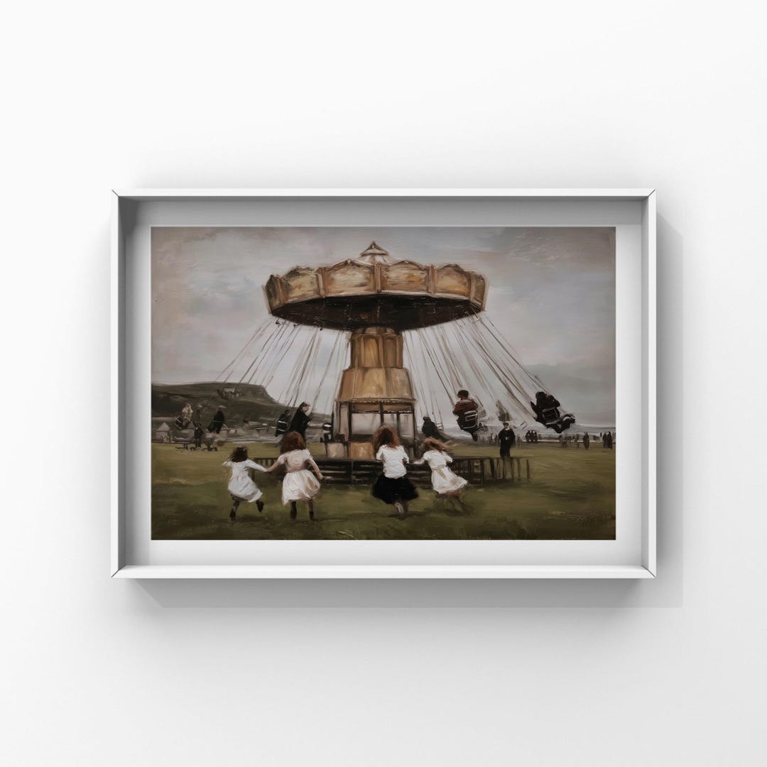 Vintage Carousel Ride Print – Nostalgic Children's Landscape (digital ...