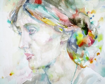 VIRGINIA WOOLF Aquarell Portrait - Poster - verschiedene Größen! Kunstdruck Gemälde