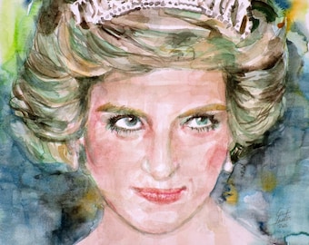 DIANA,Princess of Wales watercolor portrait - poster - various sizes available!