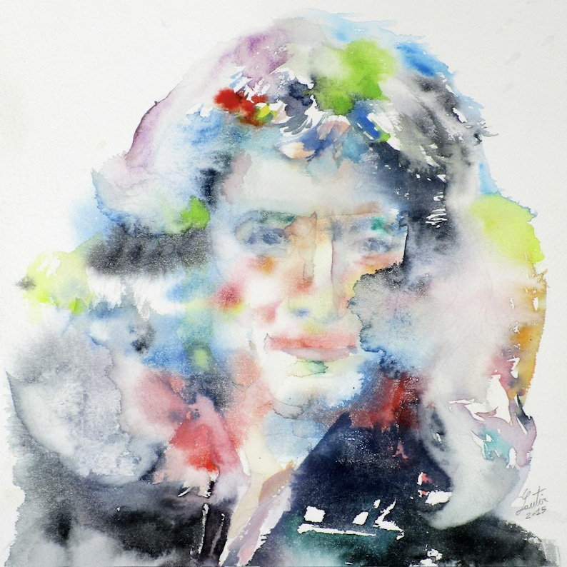 Puede incluir: Pintura al agua de un rostro. La pintura est&aacute; realizada en un estilo suelto con mucho color y textura. El rostro de la persona est&aacute; parcialmente oscurecido por la pintura, pero sus ojos, nariz y boca son visibles. La pintura est&aacute; firmada "GT" en la esquina inferior derecha.