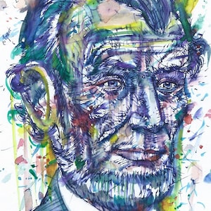 ABRAHAM LINCOLN acuarela y tinta retrato - POSTER - varios tamaños ! Impresión artística