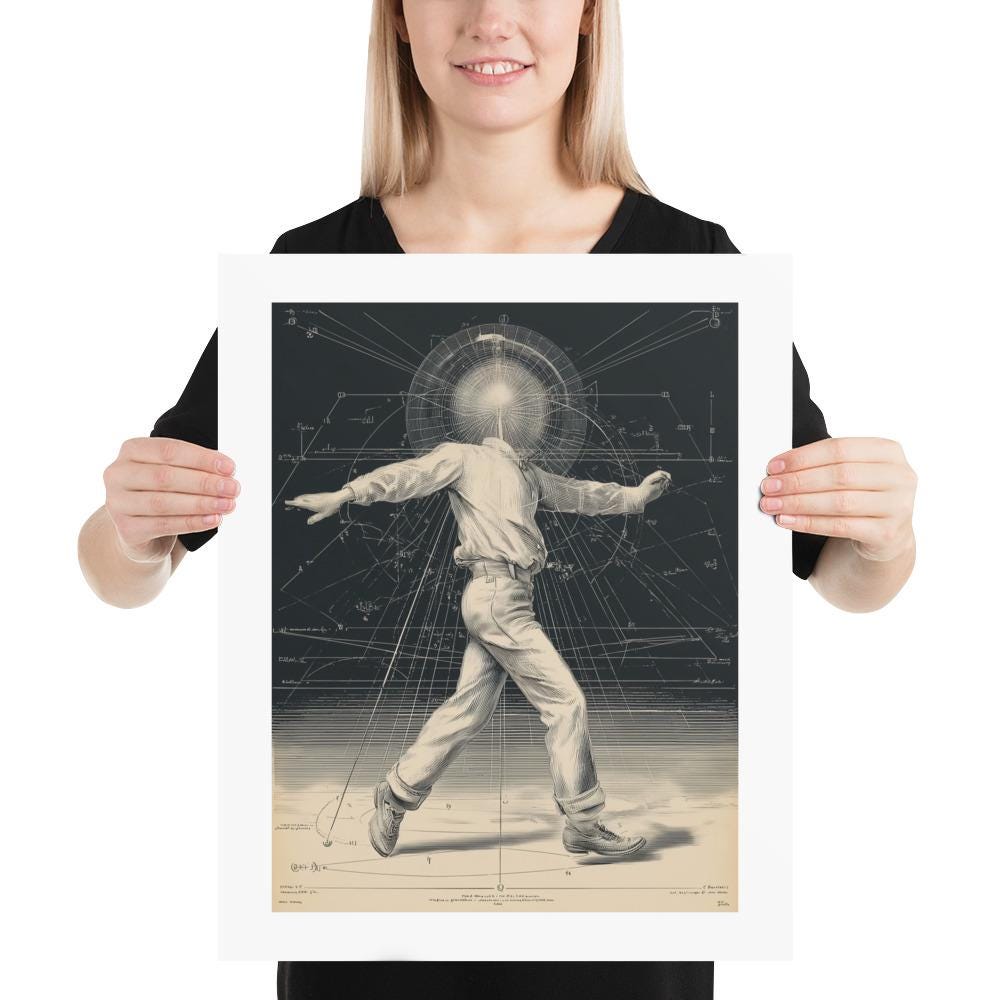 Steampunk Disco Dancer Art Print, Black and White Geometric Poster - Etsy