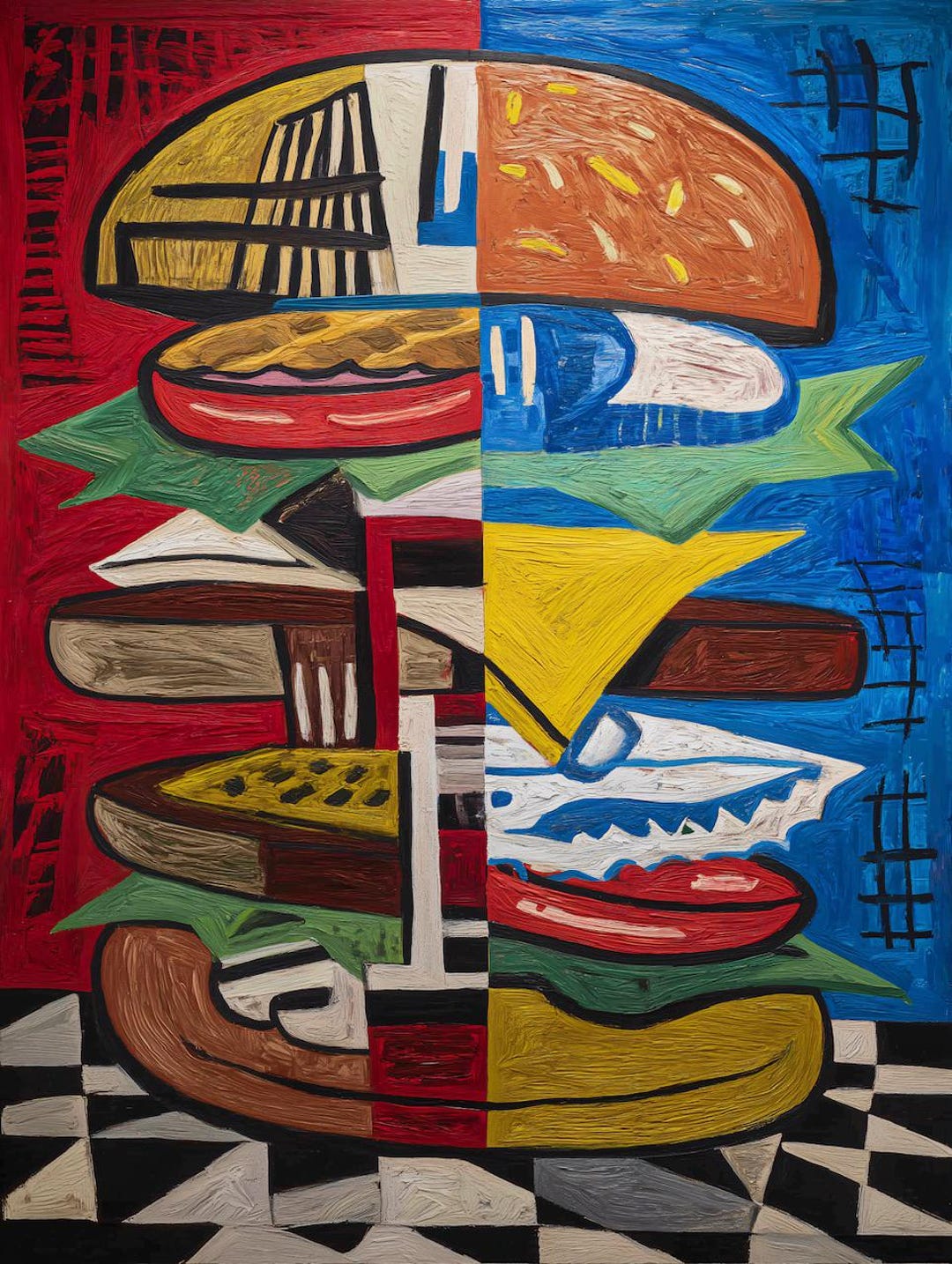 Colorful Abstract Burger Poster, Geometric Food Wall Art, Vibrant ...