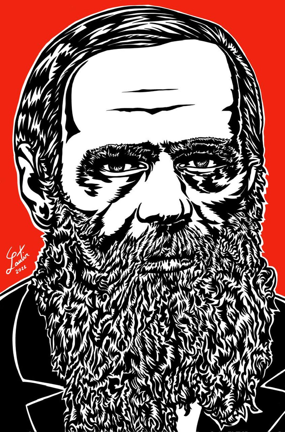 FYODOR DOSTOEVSKY Ink & Acrylic Portrait - POSTER - Various Sizes ...