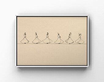 Whirling Dervish Art Print, Sufi Dance Wall Decor, Minimalist Rumi Poster, dancer Line Drawing, Spiritual Home Artwork, Digital Download