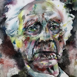 Portrait à l&#39;aquarelle de BERTRAND RUSSELL - AFFICHE - différentes tailles disponibles ! art impression écrivain travail écriture travaux livre
