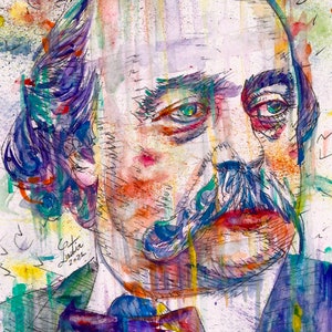 GUSTAVE FLAUBERT watercolor portrait  - Poster - various sizes ! art print