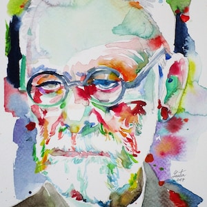 SIGMUND FREUD watercolor portrait - POSTER - various sizes available! art print painting psychology psychologist