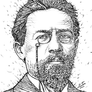 ANTON CHEKHOV ink portrait - POSTER - various sizes available! art print