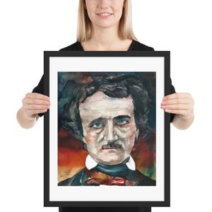 Edgar ALLAN POE watercolor portrait - FRAMED poster - various sizes! art print painting illustration drawing picture writer book author