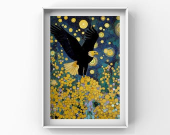 Adler schwebend über gelben Blumen Kunstdruck (Digital Download)