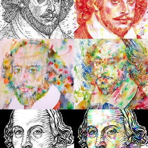 Six Times WILLIAM SHAKESPEARE - collage POSTER painting - varie dimensioni ! stampa d&#39;arte