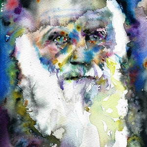 CHARLES DARWIN watercolor portrait - POSTER - various sizes available! art print writer evolution theory beagle works book writing author