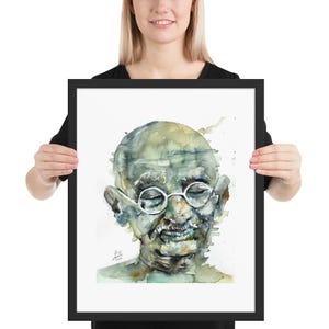 MAHATMA GANDHI watercolor portrait - Framed POSTER - various sizes! art painting print guru yogi spiritual teacher mystic