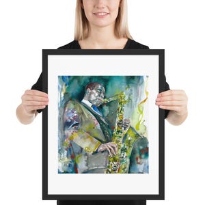 JOHN COLTRANE watercolor portrait - FRAMED poster - various sizes! print painting sax saxophone jazz music musician concert jazzist live