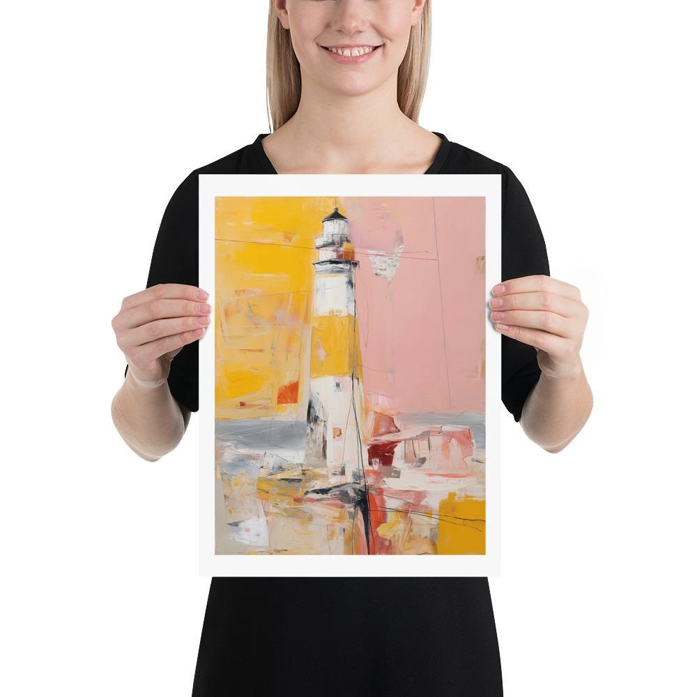 Abstract Lighthouse Art Print, Coastal Seascape Poster - Etsy