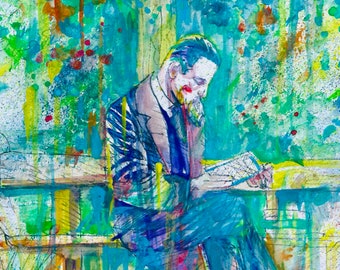 Rainer Maria Rilké leyendo bajo un árbol - Retrato en acuarela - Póster - ¡Varios tamaños! Impresión artística