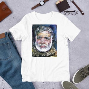 UNISEX t-shirt - ERNEST HEMINGWAY watercolor portrait - tshirt cloth clothing dress shirt suit apparel art print painting writer picture