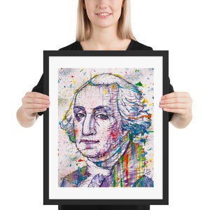 GEORGE WASHINGTON watercolor & ink portrait - FRAMED poster - various sizes! art print painting illustration united states  president