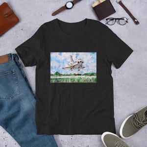 T-shirt unisexe - atterrissage de navette spatiale - aquarelle - tshirt en tissu chemise costume vêtements impression d'art fusée nasa kennedy center missile