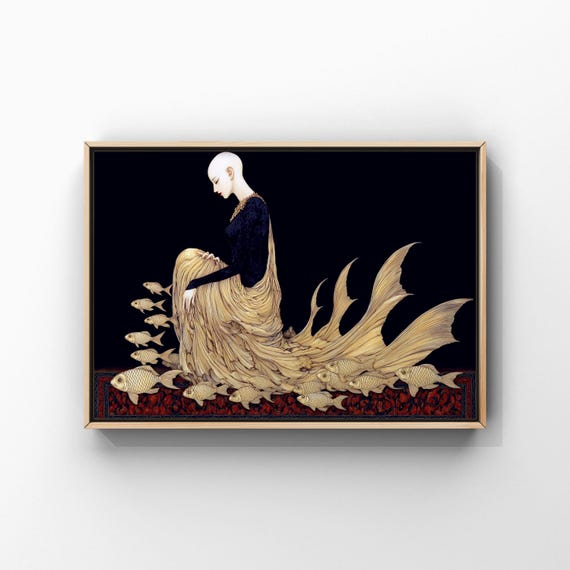 人魚姫のアートプリント – シュールな金魚ドレス（デジタル