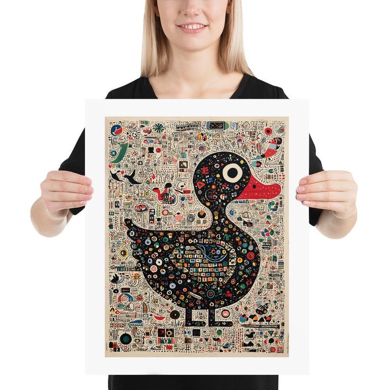 Abstract Duck Poster, Stylized Cartoon Floral Art Print, Vibrant Wall ...