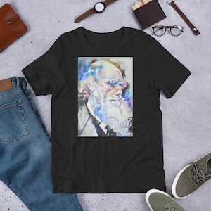 UNISEX t-shirt - CHARLES DARWIN watercolor portrait - tshirt cloth clothing dress t shirt suit apparel art print painting evolution beagle