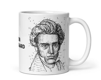 MUG - SOREN KIERKEGAARD ink portrait - various sizes available! white glossy mugs cup cups of coffee breakfast print philosopher
