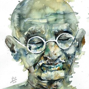 MAHATMA GANDHI watercolor portrait - POSTER - various sizes! art painting print guru yogi spiritual teacher mystic