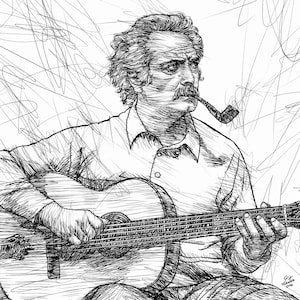 GEORGES BRASSENS ink portrait - POSTER - various sizes available! art print drawing painting illustration songwriter chansonnier guitar live