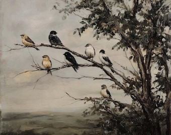 Birds on Tree Branch Poster, Vintage Style Wall Art