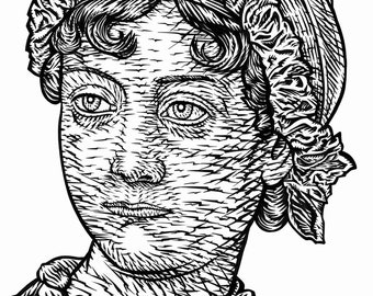 JANE AUSTEN ink portrait .1 - poster - various sizes available! art print drawing painting writer work works author writing book