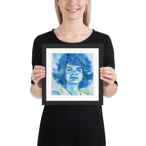 Jacqueline KENNEDY ONASSIS watercolor portrait - FRAMED poster 10x10 inches ! art print painting illustration picture drawing Jackie