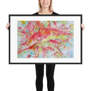 SHARK watercolor portrait - FRAMED POSTER - various sizes! art print drawing illustration fish jaw jaws teeth animal ocean sea predetar