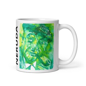 BECHER - PABLO NERUDA Aquarell Porträt - verschiedene Größen! weiß glänzend Tassen Tasse Tassen Kaffee Frühstück Druck Dichter Poesie Schriftsteller Autor chile