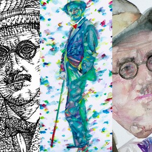 Three Times JAMES JOYCE - collage POSTER painting - various sizes ! print art