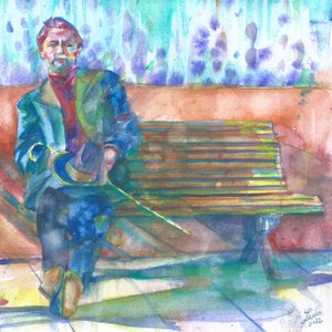 ANTON CHEKHOV sitting on the bench - watercolor portrait - POSTER - various sizes available! art print
