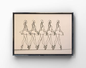 One Line Ballerina Print, Modern Dance Illustration, Sketch Ballet Dancers Poster, Neutral Tone Art, Minimalist Artwork, Digital Download