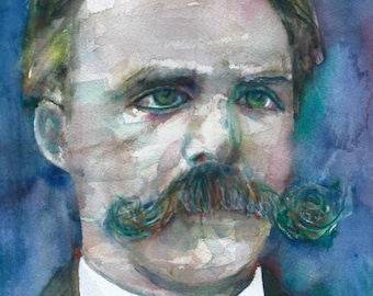 Retrato en acuarela de Friedrich Nietzsche - Póster - ¡Varios tamaños! Impresión artística, pintura, dibujo, autor, escritor, libro, Zaratustra, ilustración.