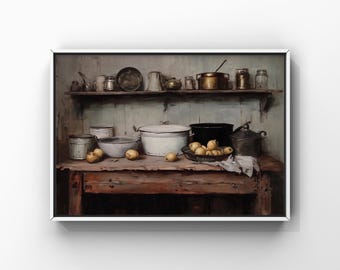 Rustic Kitchen Still Life Print – Vintage Farmhouse Decor (Digital Download)