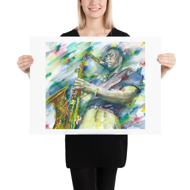 art print sax saxophone various sizes available JOHN COLTRANE watercolor portrait POSTER