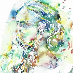RABINDRANATH TAGORE akwarelowy portret - PLAKAT - dostępne różne rozmiary! wydruk artystyczny malarstwo rysunek pisarz poeta poezja indie praca