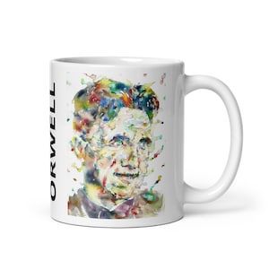 MUG - GEORGE ORWELL watercolor portrait - various sizes! white glossy breakfast mugs cup of coffee art print painting 1984 big brother