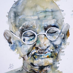 MAHATMA GANDHI aquarel portret - POSTER - verschillende maten beschikbaar! kunst print bapu india indiase goeroe spirituele leraar