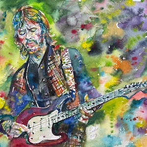 ERIC CLAPTON akwarelowy portret - PLAKAT - dostępne różne rozmiary - wydruk artystyczny! Malowanie gitary elektrycznej gitarzysta powolna ręka