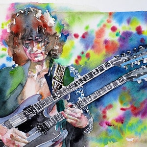 JIMMY PAGE watercolor portrait - POSTER - various sizes available - art print! led zeppelin
