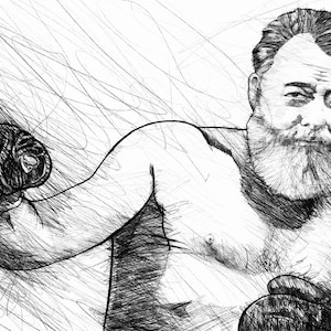 Portrait au crayon ERNEST HEMINGWAY - AFFICHE - différentes tailles disponibles ! impression d&#39;art dessin peinture écrivain livre