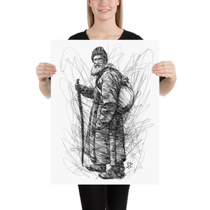LEO TOLSTOY ink portrait - POSTER -various sizes available! art print lev drawing painting writer book author writing karenina war and peace