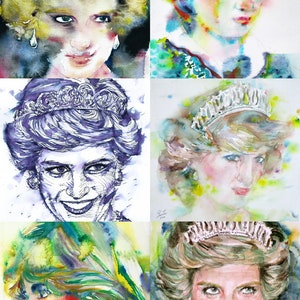 Six Times DIANA - PRINCESS of Wales - collage POSTER painting - various sizes ! art print
